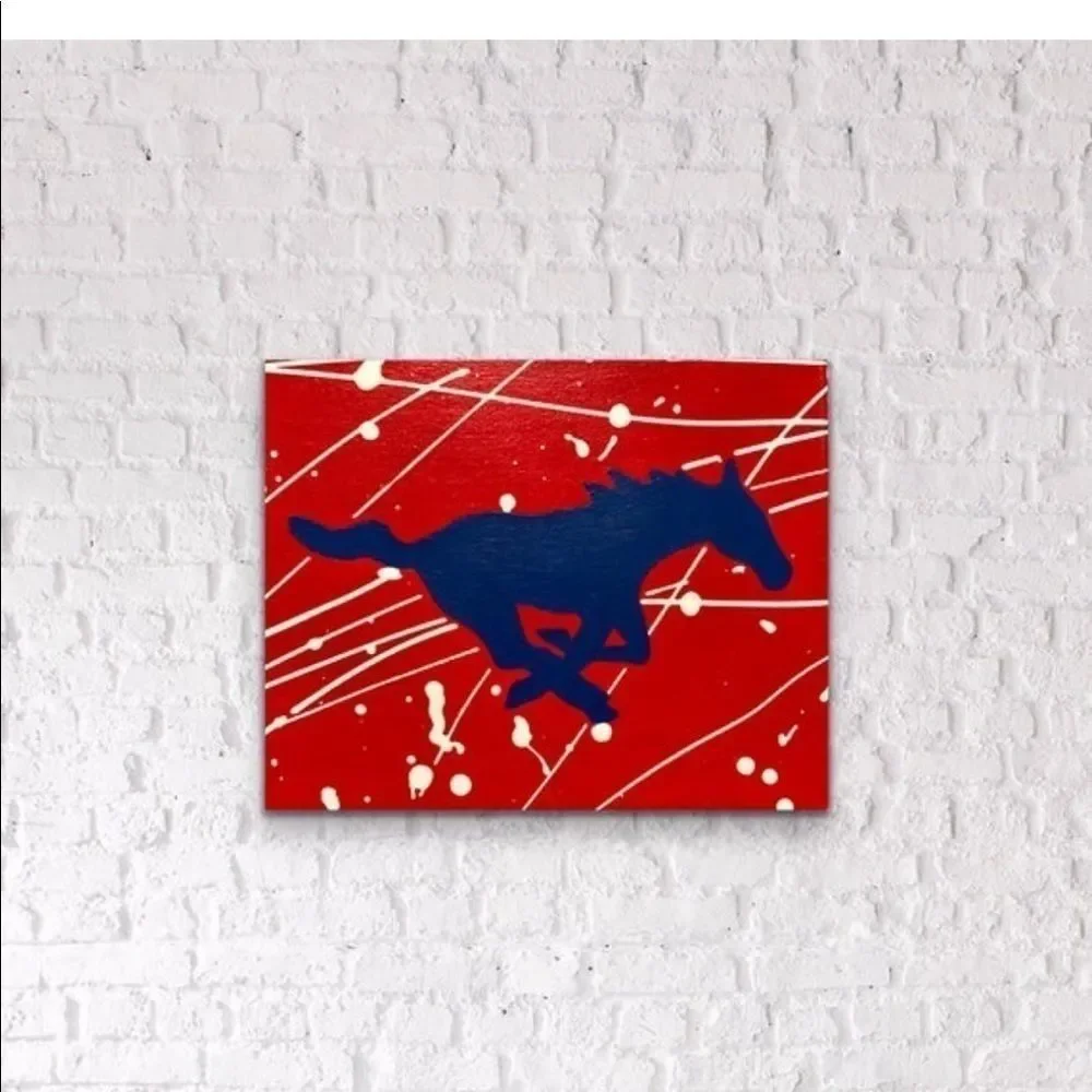 Hand painted SMU Mustang painting 8 x 10